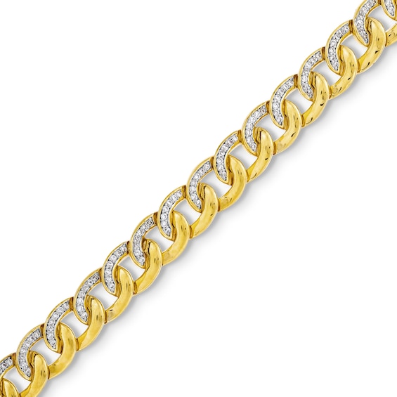 Men's 1.00 CT. T.w. Diamond Curb Chain Bracelet in Hollow 10K Gold -