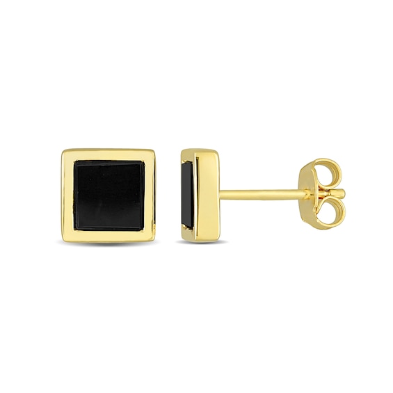 Men's 5.3mm Square Onyx Stud Earrings in Sterling Silver and Yellow
