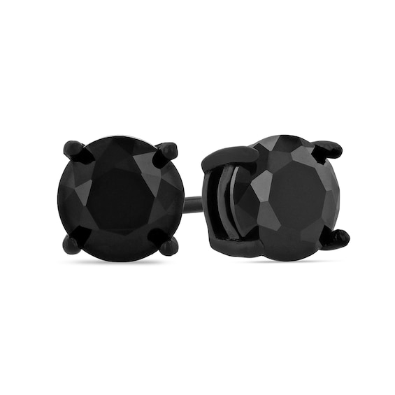 Men's 6.0mm Black Spinel Solitaire Stud Earrings in Stainless Steel
