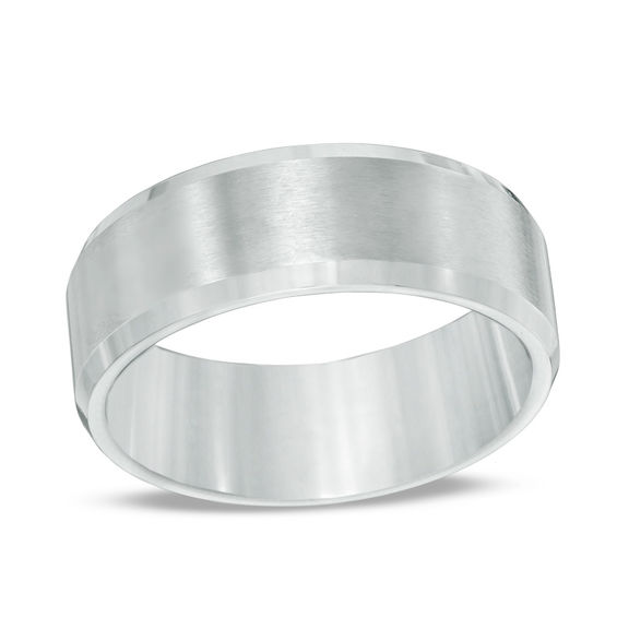 Men's 8.0mm Brushed Centre Bevelled Edge Wedding Band in Stainless