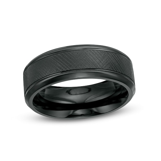 Men's 8.0mm Textured Wedding Band in Tantalum with Black Ion-Plate â
