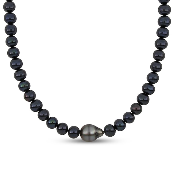 Menâs 9.0-12.0mm Black Cultured Freshwater Pearl Necklace with