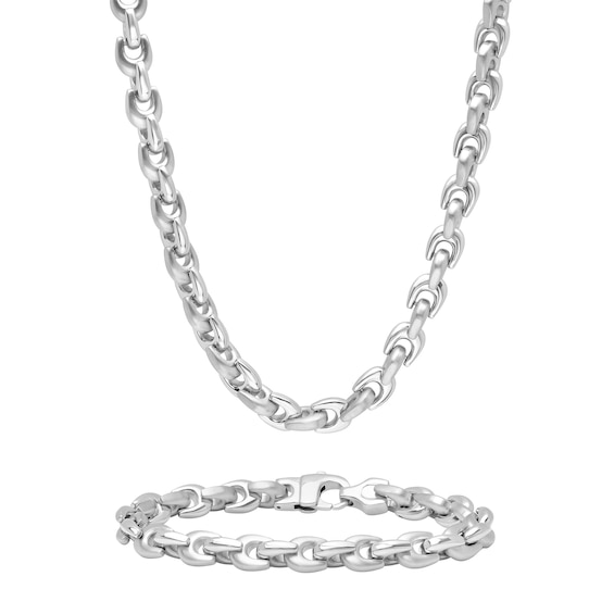 Men's 9.0mm Multi-Finish Wishbone Link Chain Necklace and Bracelet Set