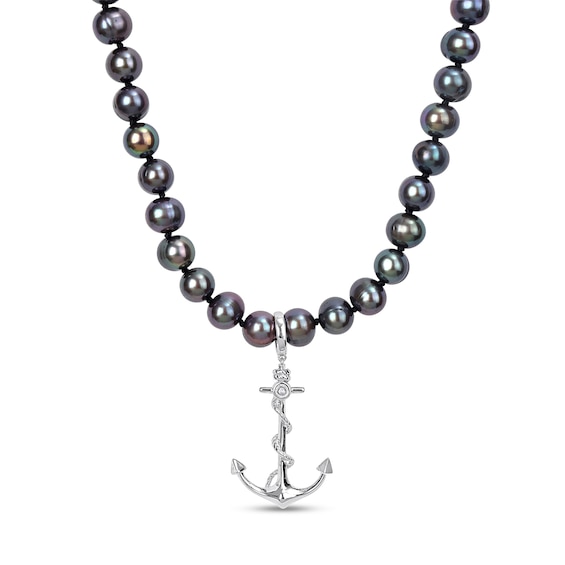 Menâs Black Cultured Freshwater Pearl and Anchor Necklace in Sterling