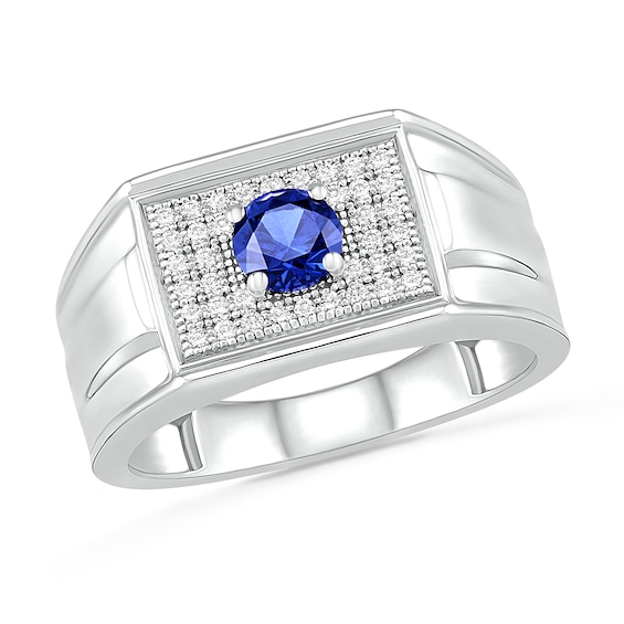 Menâs Blue Lab-Created Sapphire and 0.29 CT. T.w. Diamond