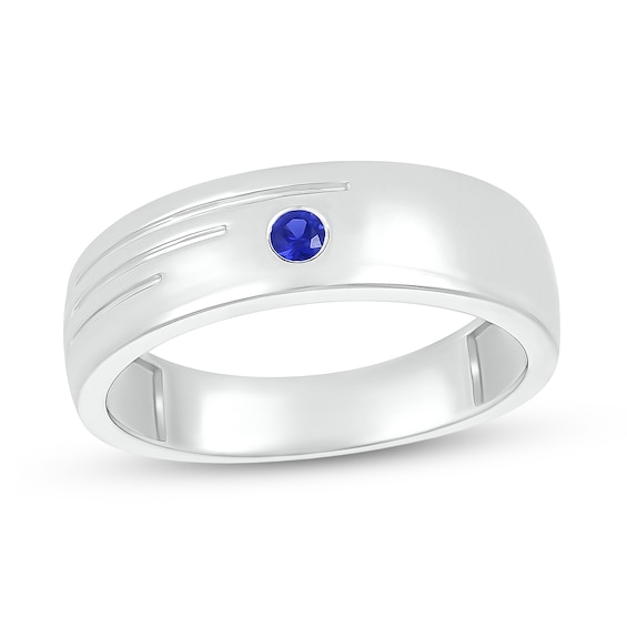 Men's Blue Lab-Created Sapphire Lines Ring in 10K White Gold