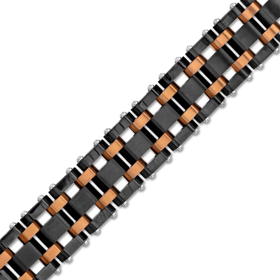Men's Brick Link Bracelet in Stainless Steel with Black and Brown