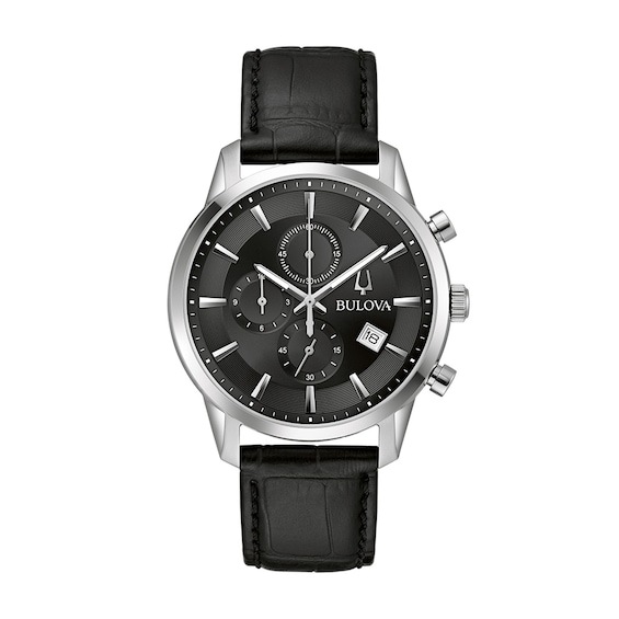 Men's Bulova Classic Sutton Black Strap Chronograph Watch with Black