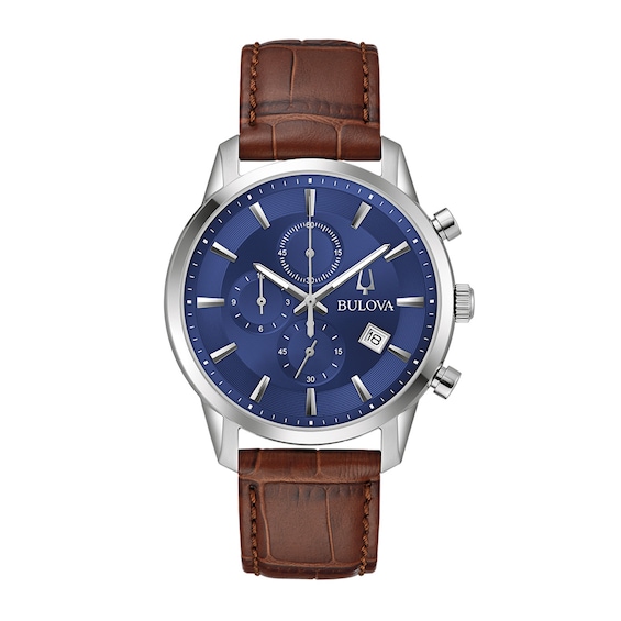 Men's Bulova Classic Sutton Brown Strap Chronograph Watch with Blue