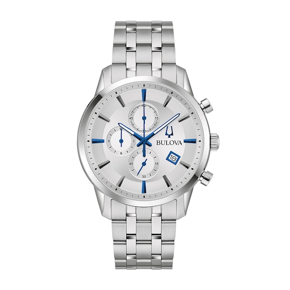Men's Bulova Classic Sutton Silver-Tone Blue Accent Chronograph Watch