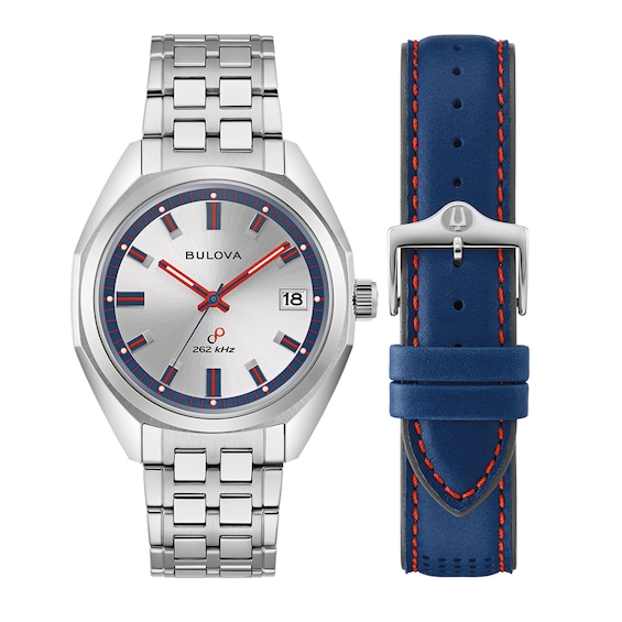 Men's Bulova Jet Star Interchangeable Strap Watch with Red and Blue