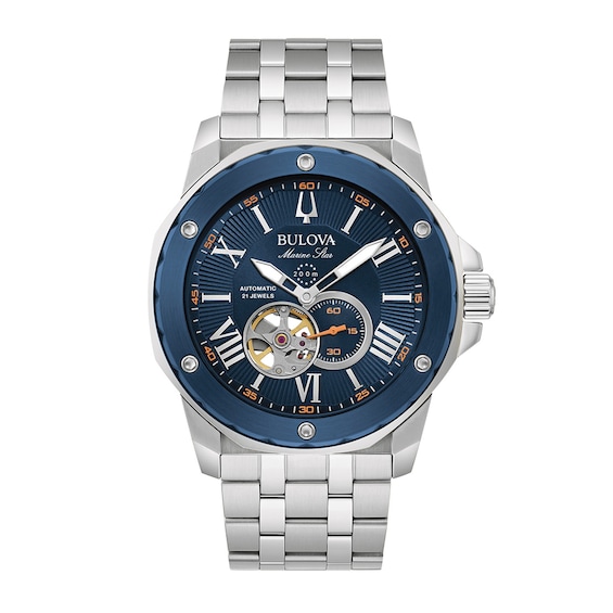 Men's Bulova Marine Star Automatic Watch with Textured Blue Dial