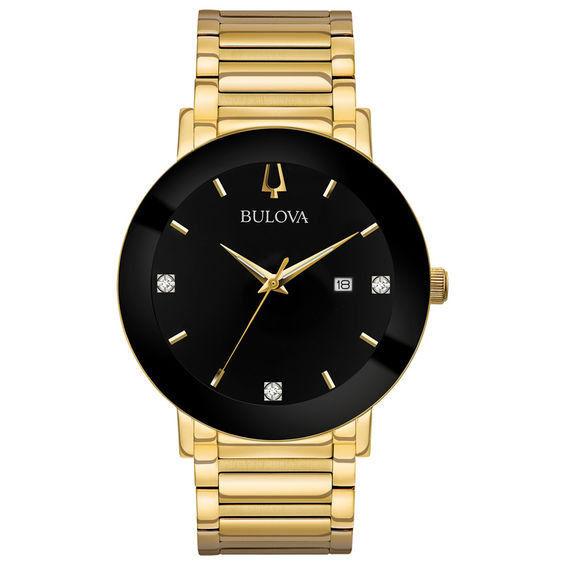Men's Bulova Modern Diamond Accent Gold-Tone Watch with Black Dial
