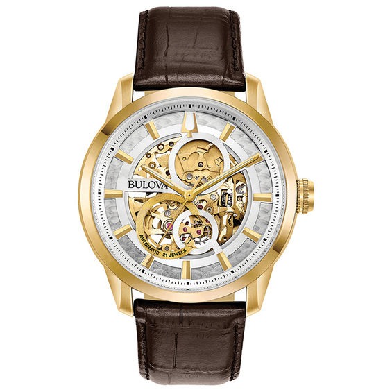 Men's Bulova Sutton Automatic Gold-Tone Strap Watch with Silver-Tone