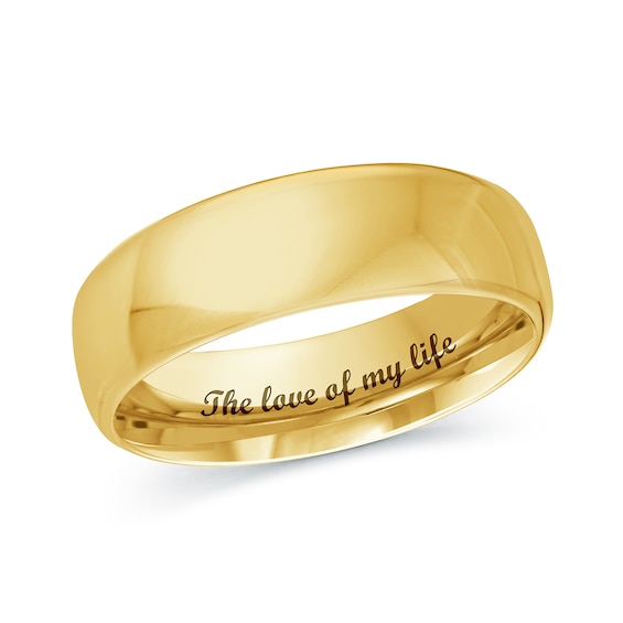 Men's Engravable 6.5mm Euro Wedding Band in 14K White, Yellow or Rose