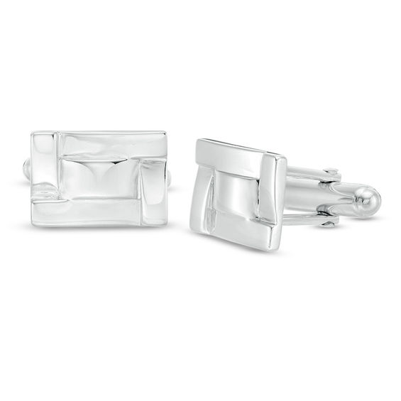 Men's Rectangle Overlapping Frame Cuff Links in Sterling silver