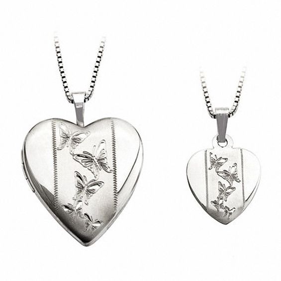 Mother and Daughter Matching Butterfly Heart Locket and Pendant Set in