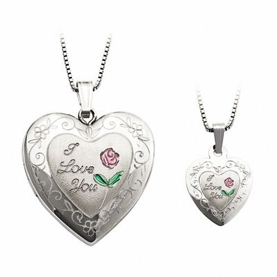 Mother and Daughter Matching "I Love You" Heart Locket and Pendant Set