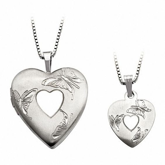 Mother and Daughter Matching Satin-Finish Butterfly Heart Locket and