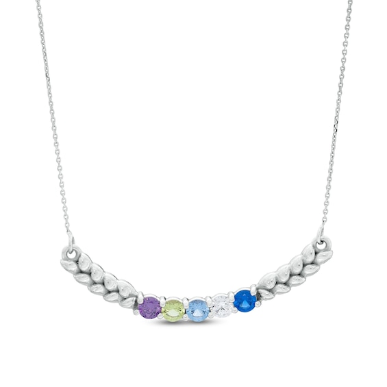 Mother's 3.0mm Birthstone and Braided Curved Bar Necklace (5 Stones)