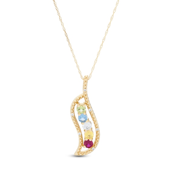 Mother's 3.0mm Birthstone and Diamond Accent Beaded Wave Pendant (5