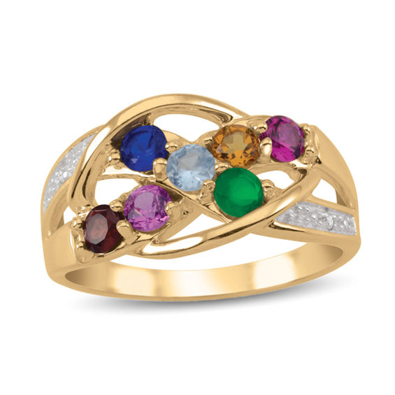 Mother's Birthstone and Diamond Accent Orbit Ring (7 Stones)