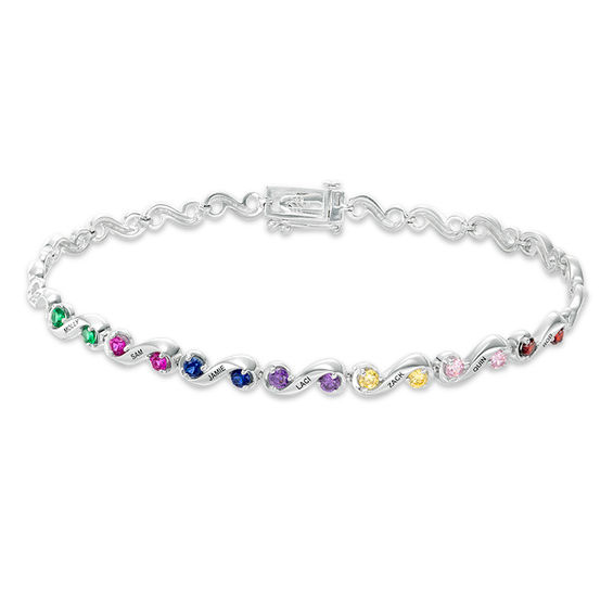 Mothers' Birthstone and Diamond Accent Scroll Bracelet (2-10 Stones