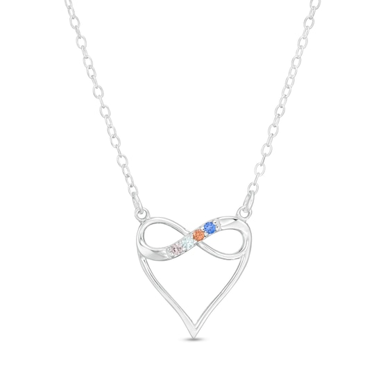 Mother's Birthstone Infinity Heart Outline Necklace (3-7 Stones)