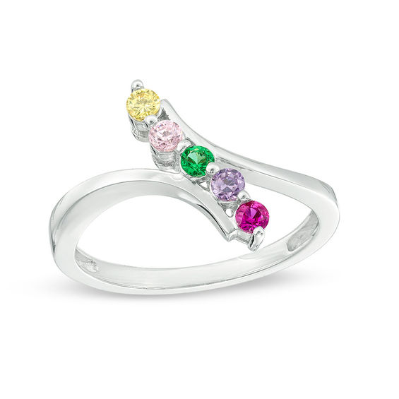 Mother's Birthstone Linear Bypass Ring (3-5 Stones)