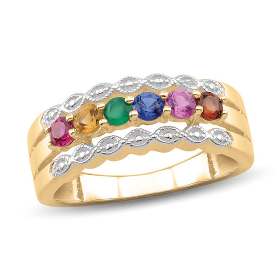 Mother's Birthstone Vintage-Style Triple Row Ring (3-7 Stones)