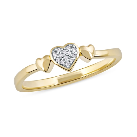 Multi-Diamond Accent Heart Trio Ring in 10K Gold
