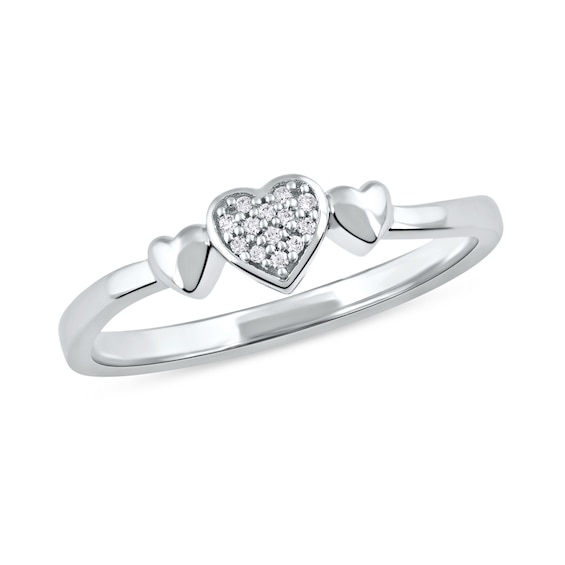 Multi-Diamond Accent Heart Trio Ring in 10K White Gold