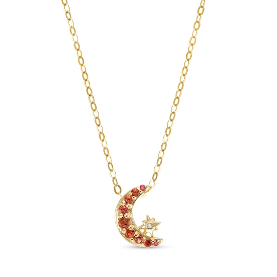 Orange Sapphire and Diamond Accent Crescent Moon and Star Pendant in