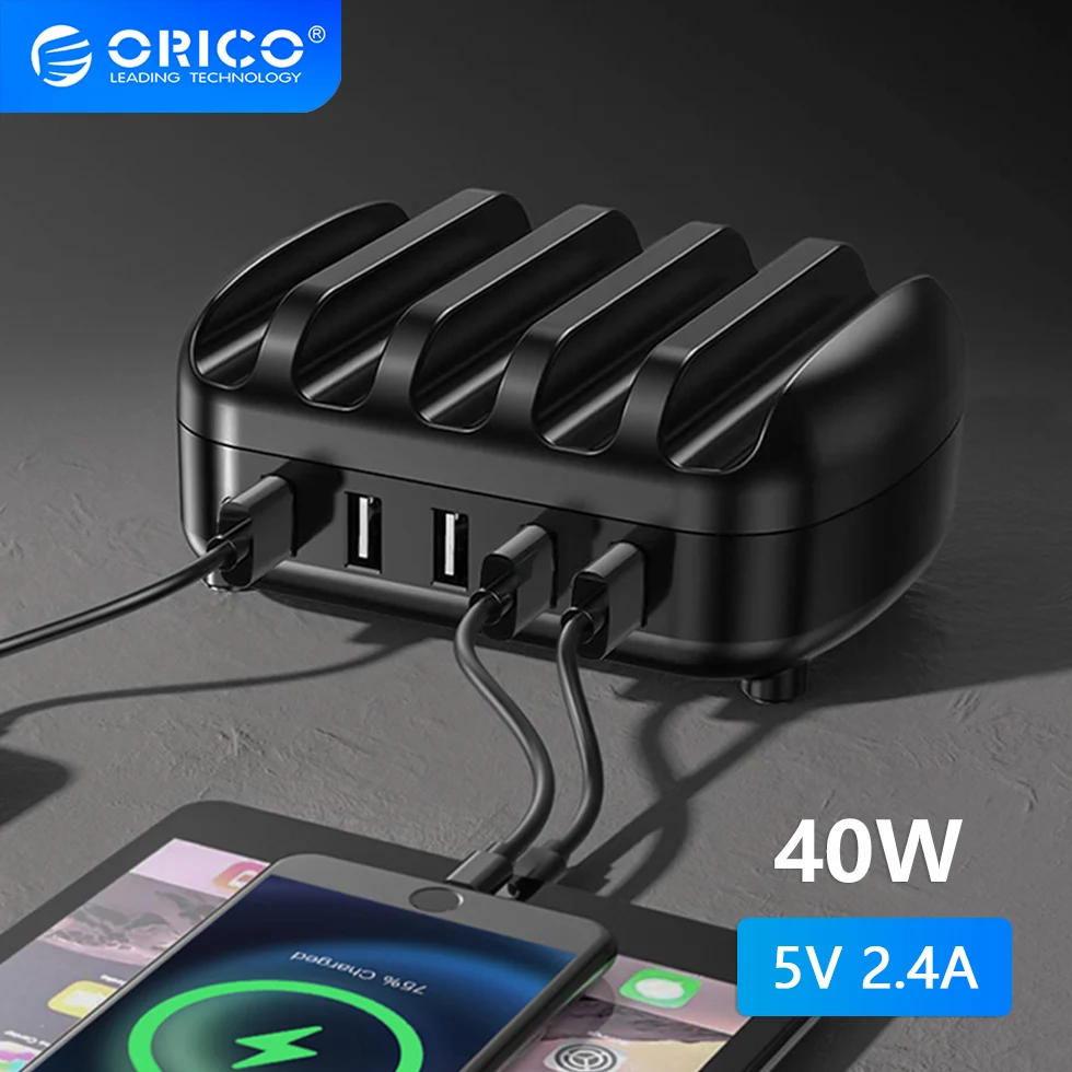 ORICO Multi Port USB Charging Dock Station Stand Multiple Plug Charger Adapter 5 USB A Power Supply for Cell Phone Smartphone