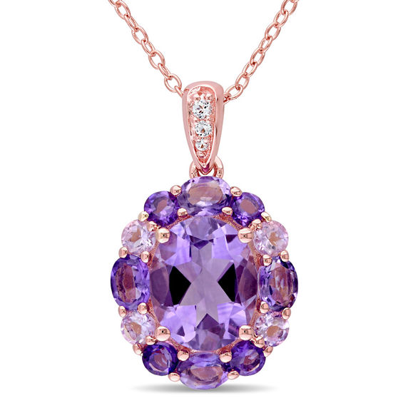 Oval and Round Amethyst with White Topaz Frame Pendant in Sterling