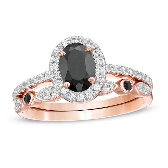 Oval Black Spinel and Lab-Created White Sapphire Frame Art Deco Bridal