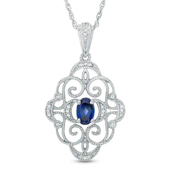 Oval Lab-Created Blue Sapphire and Diamond Accent Vintage-Style