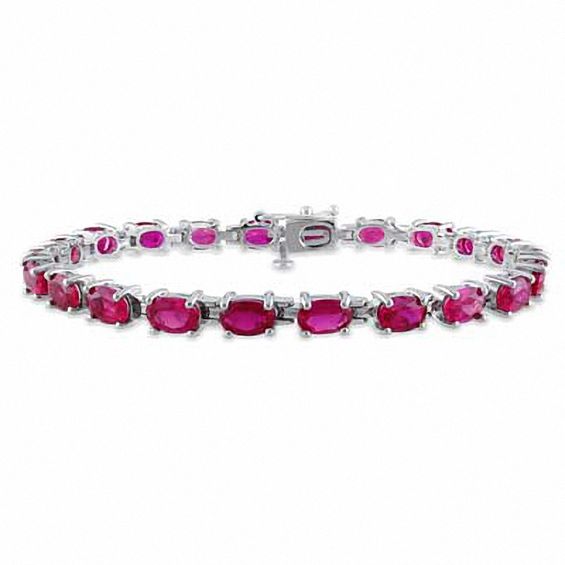 Oval Lab-Created Ruby Tennis Bracelet in Sterling Silver