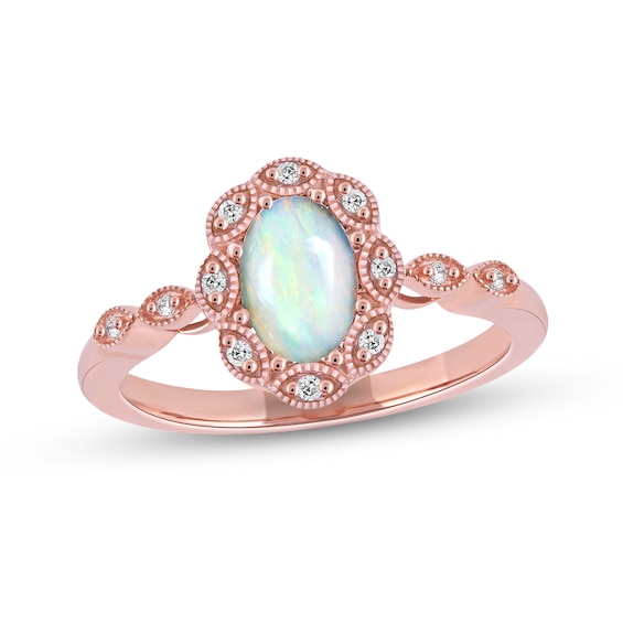 Oval Opal and 0.04 CT. T.w. Diamond Scallop Frame Art Deco Ring in 10K