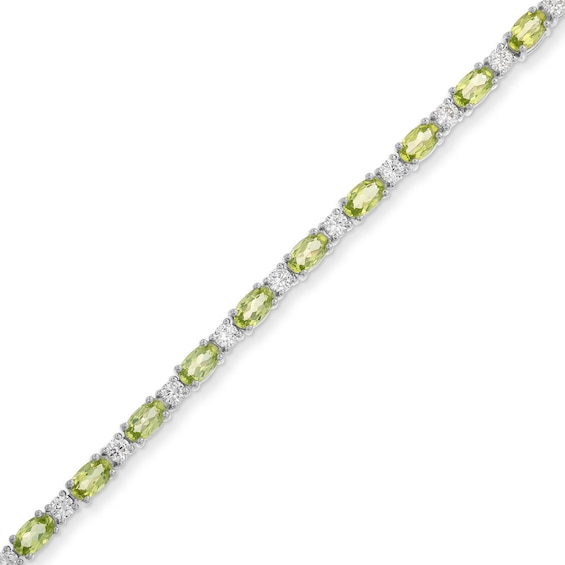 Oval Peridot and White Lab-Created Sapphire Line Bracelet in Sterling