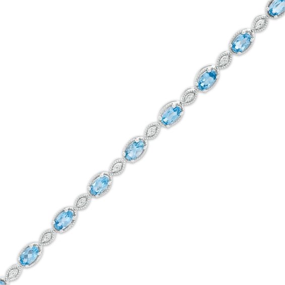 Oval Swiss Blue Topaz and Diamond Accent Vintage-Style Marquise Link