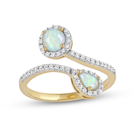 Pear-Shaped and Round Opal with 0.23 CT. T.w. Diamond Frame Toi et Moi
