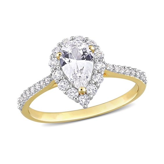 Pear-Shaped and Round White Lab-Created Sapphire Frame Ring in