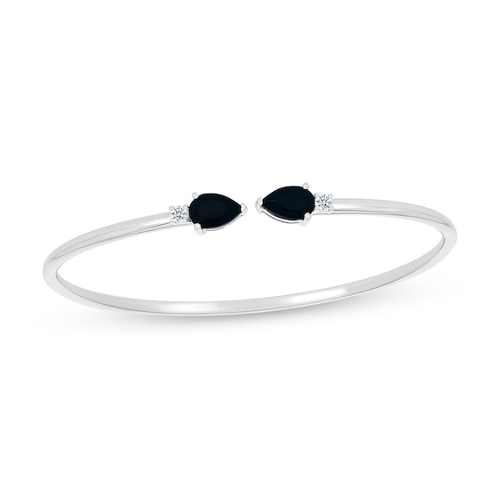 Pear-Shaped Black Onyx and White Lab-Created Sapphire Open Bangle in