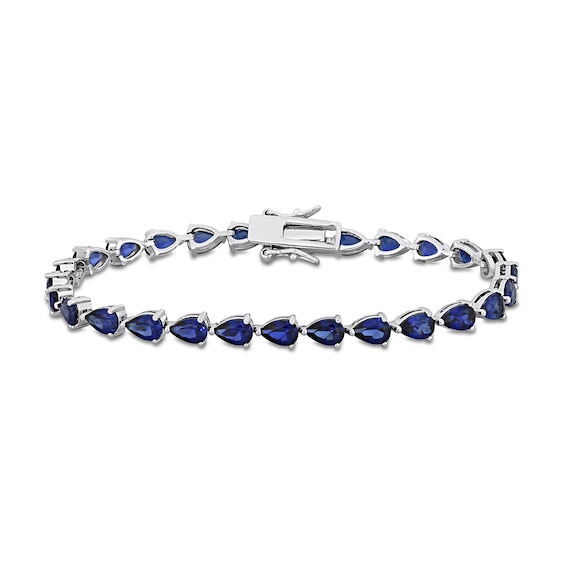 Pear-Shaped Blue Lab-Created Sapphire Tennis Bracelet in Sterling