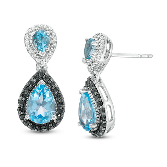 Pear-Shaped Blue Topaz and 0.29 CT. T.w. Enhanced Black and White