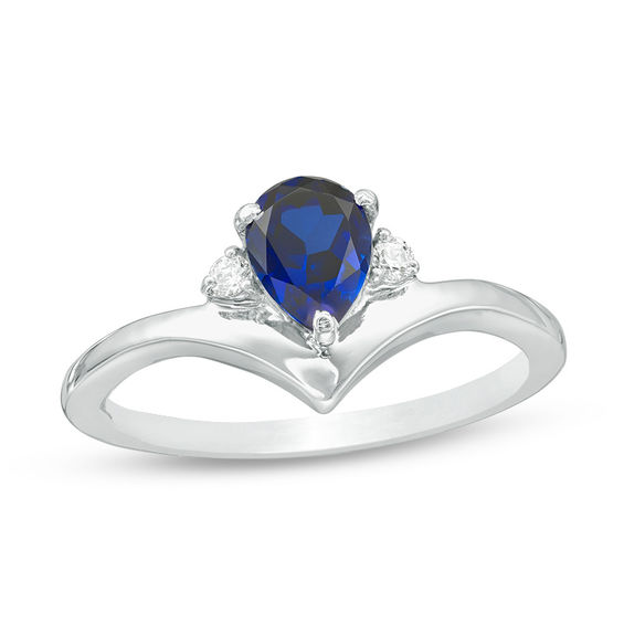Pear-Shaped Lab-Created Blue Sapphire and 0.04 CT. T.w. Diamond