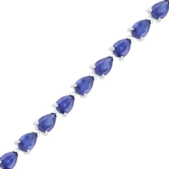 Pear-Shaped Lab-Created Blue Sapphire Tennis Bracelet in Sterling