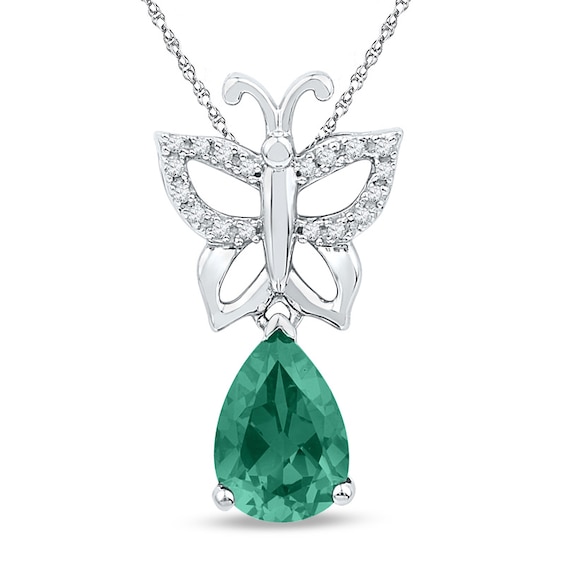 Pear-Shaped Lab-Created Emerald and Diamond Accent Butterfly Drop