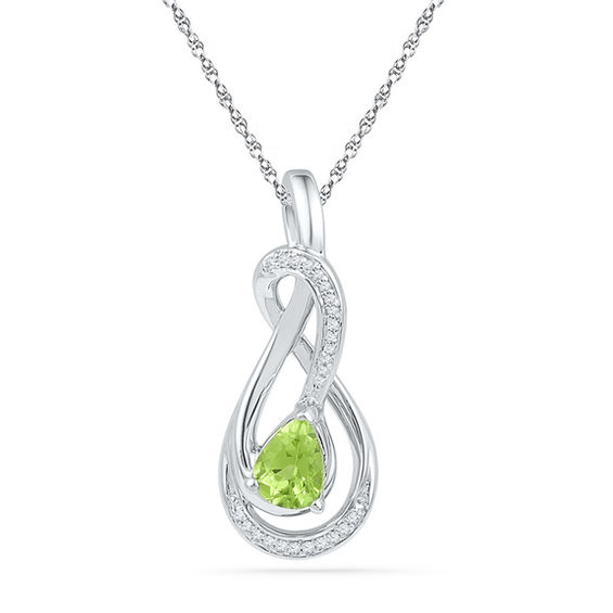 Pear-Shaped Peridot and 0.08 CT. T.w. Diamond Loop Pendant in Sterling